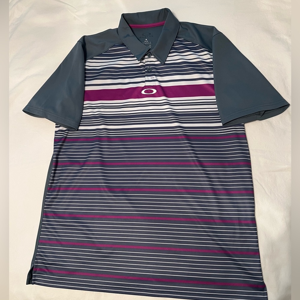 Oakley Men's Striped Polo Shirt - Gray and Purple